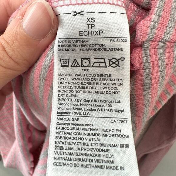 GAP | GapBody Pink & Gray Striped Lettuce Hem Long Sleeve Tee | Size XS - Picture 6 of 6